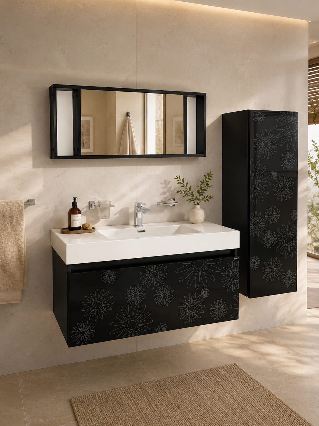 Black Floral Designer bathroom vanity