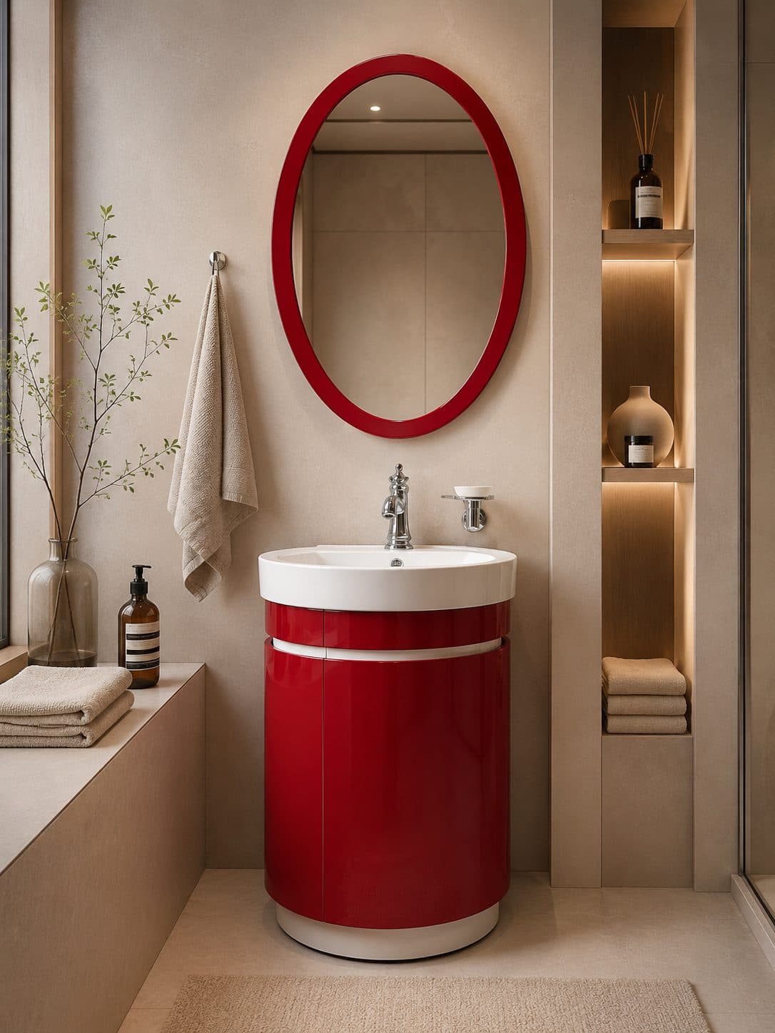 Striking Red Cylinder bathroom vanity