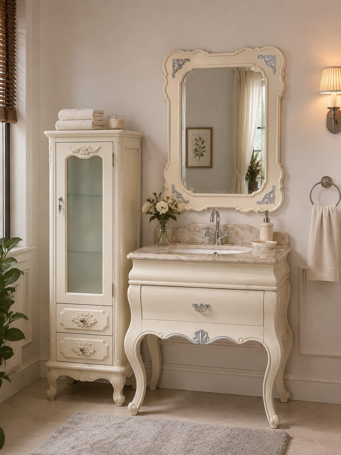White Ornamental Classic bathroom vanity